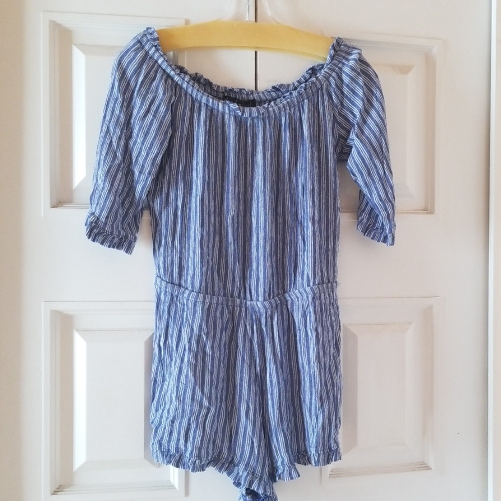 Derick Heart Romper Blue/White Striped